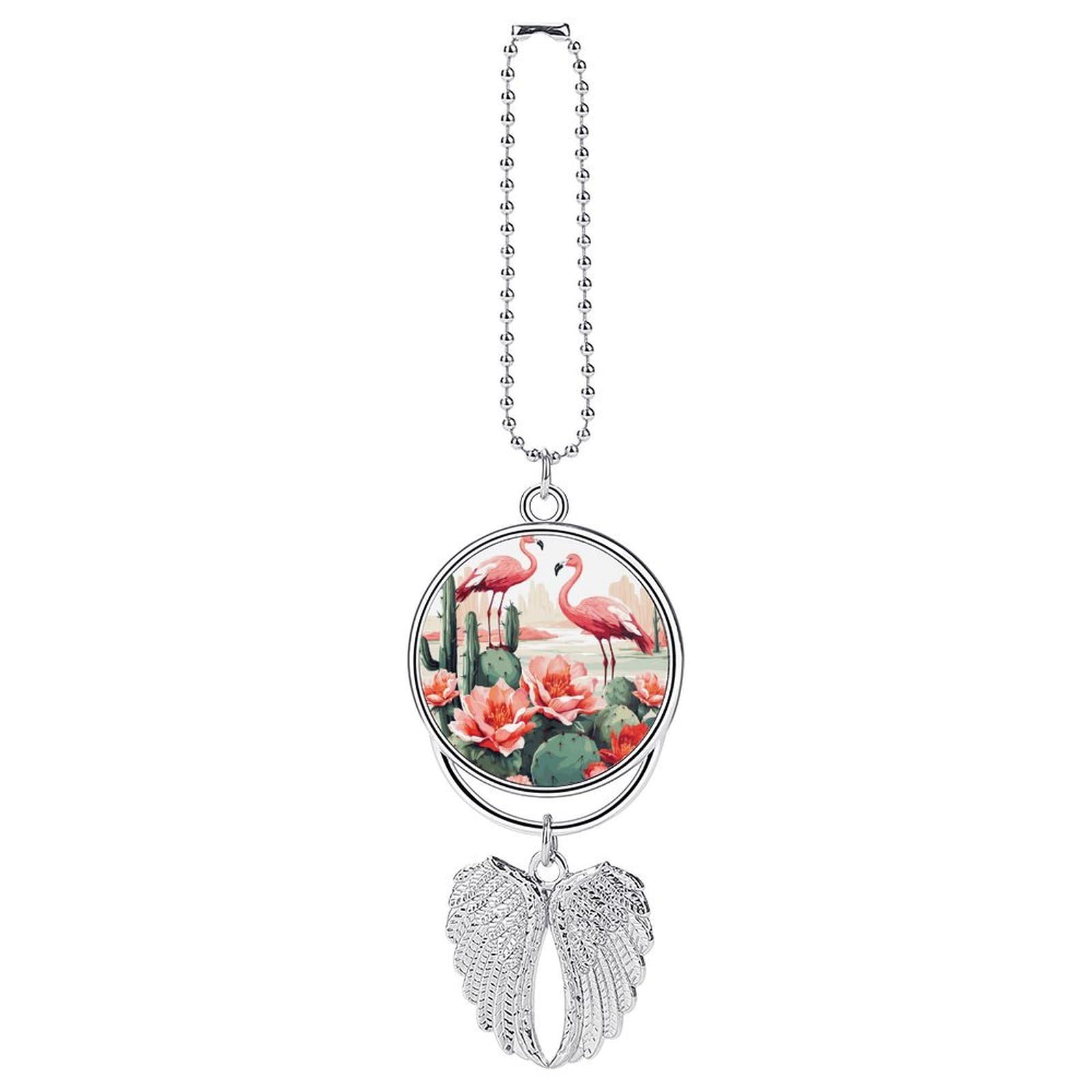 Cactus Flamingo Rose Flowers Car Charm Alloy Car Rear View Mirrors Hanging Ornaments Stylish Car Pendant Funny Auto Hanging Accessories Car Hanging Ornaments Gift for Women Men