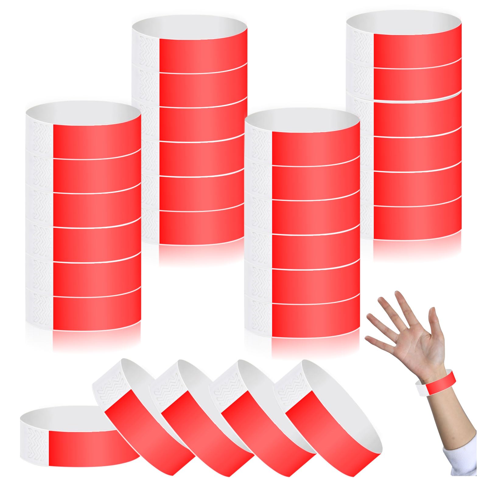 chuanhylis 400 Pcs Wrist Bands, Wristbands for Events, Waterproof Paper Wristbands for Party, Events Music, Festival Concert, Contest, Exhibitions(Red)