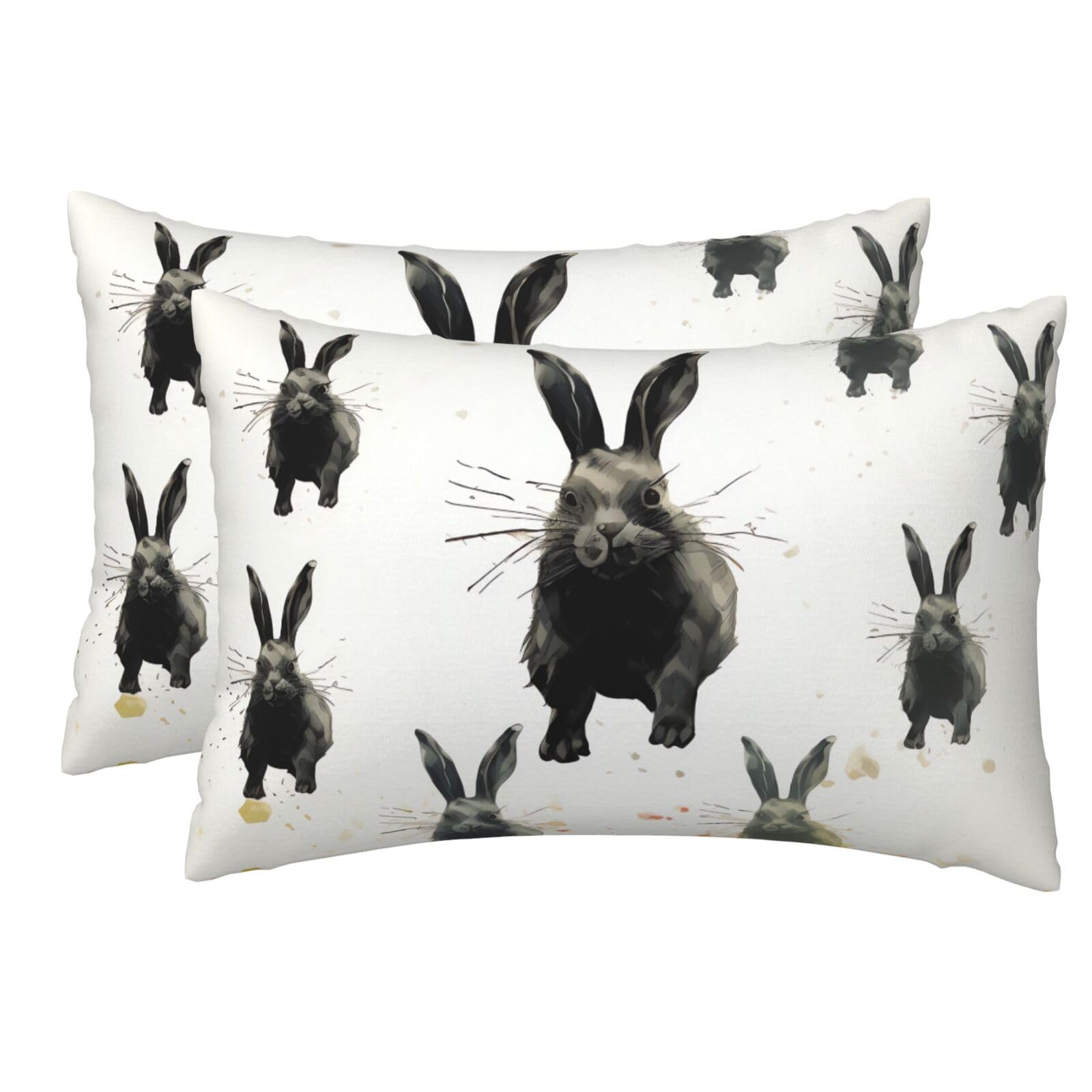 2 Pack Pillow Cases with Hidden Zipper, Soft Breathable Pillow Covers for Hair and Skin, Rabbits Silhouette Pillowcases 12"x18" Bed Pillow Protectors Cover for Sleeping Gifts