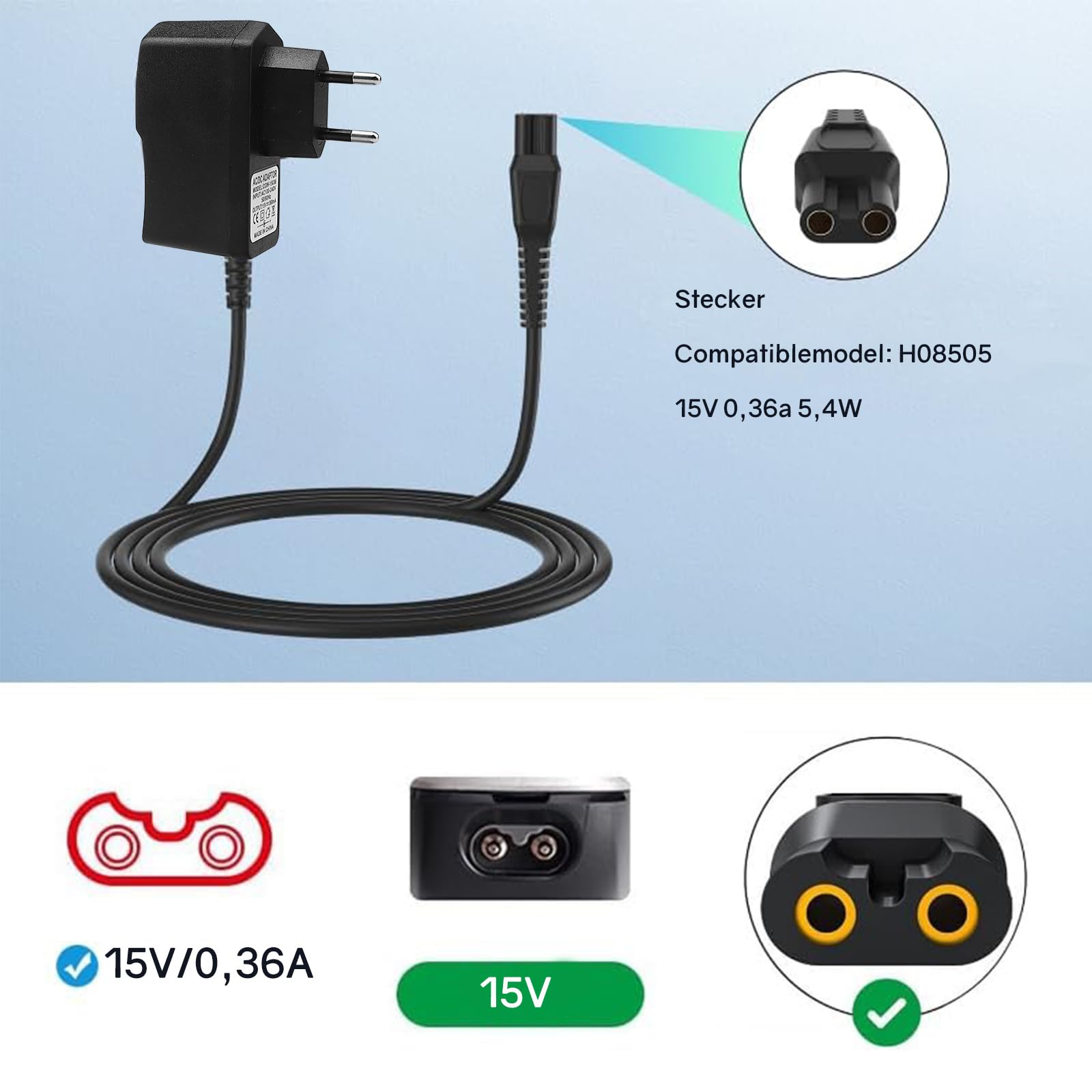 15 V HQ8505 kabel do ładowania do golarki Philips 3000/5000/7000 (nie pasuje do wszystkich modeli), golarka RQ1085 RQ1095 RQ1090 RQ1060 RQ1050 (nie pasuje do serii 3000x/5000x, trymer ) )