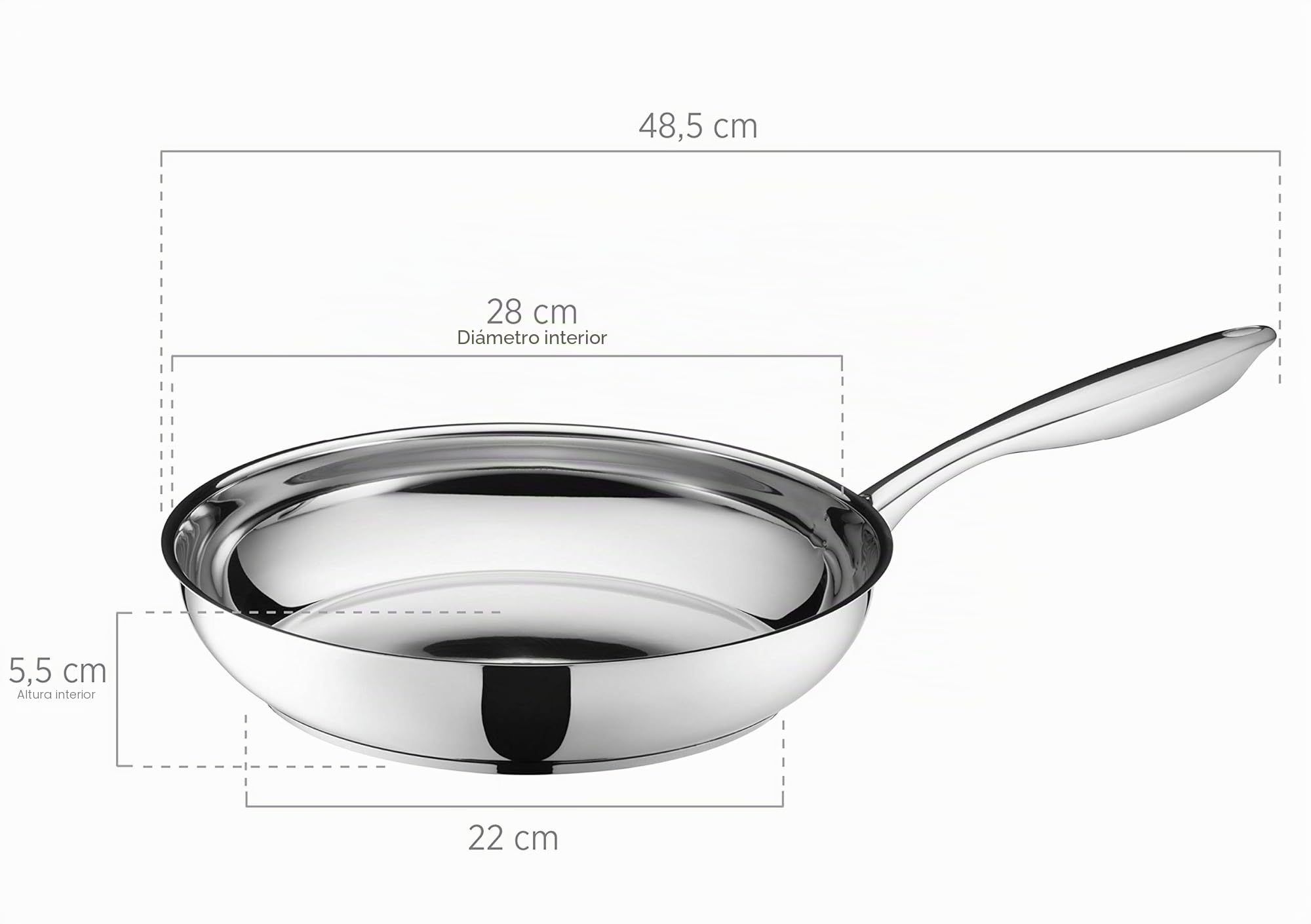 Mäser Serie Tavos - Sartén de inducción (28 cm, apta para todo tipo de fuegos, sin revestimiento, apta para lavavajillas, apta para horno, acero inoxidable 18/10)