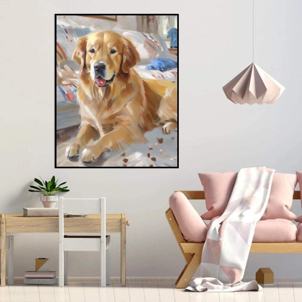 Paint by Number Kits Golden Retriever Dog Paint by Numbers,DIY Oil Painting Acrylic Paints for Wall Art 20x24inch(50x60cm) Frameless