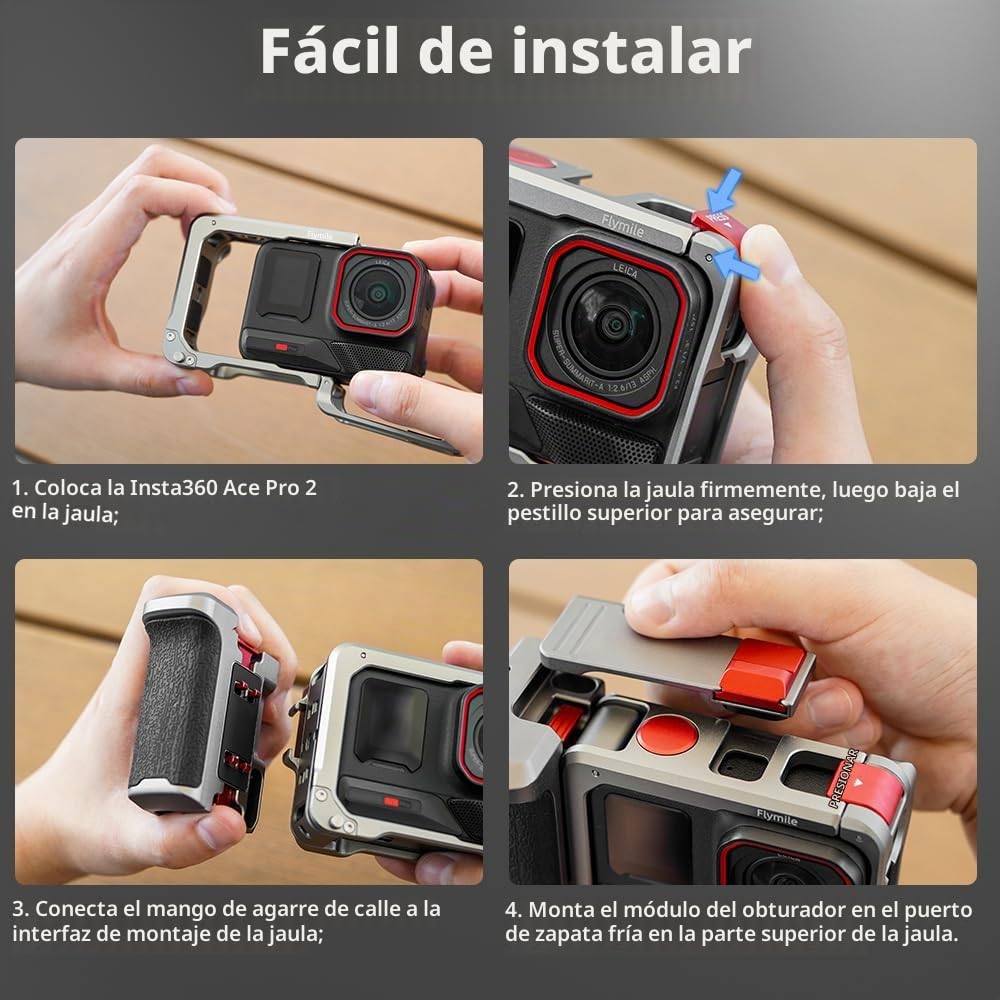 Paquete de Empuñadura Xplorer para Insta360 Ace Pro 2, Disparo Mango Metal Cámara Jaula Horizontal Vertical Marco Accesorios para Insta360 Ace Pro/Ace Pro 2
