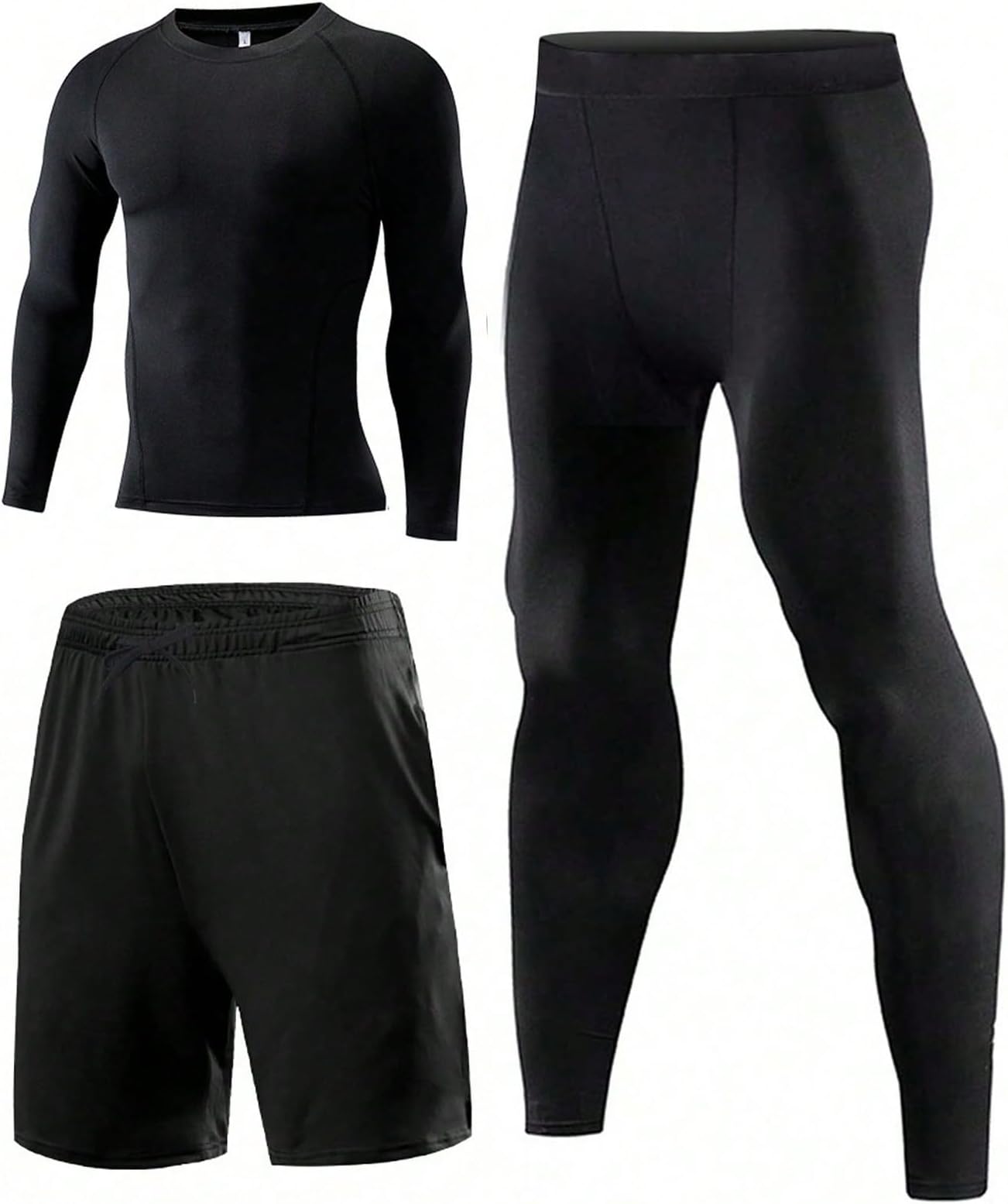 3Pcs Men's Compression Pants Shirt Top Long Sleeve Jacket Athletic Sets Gym Clothing Mens Workout