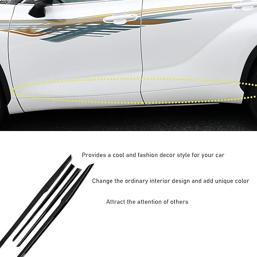 Miniatura 4 de Hyorabyn Accesorios de coche para Toyota Highlander 2020 2021 2022 2023 puerta cuerpo lado falda moldura cubierta ABS 4 piezas negro