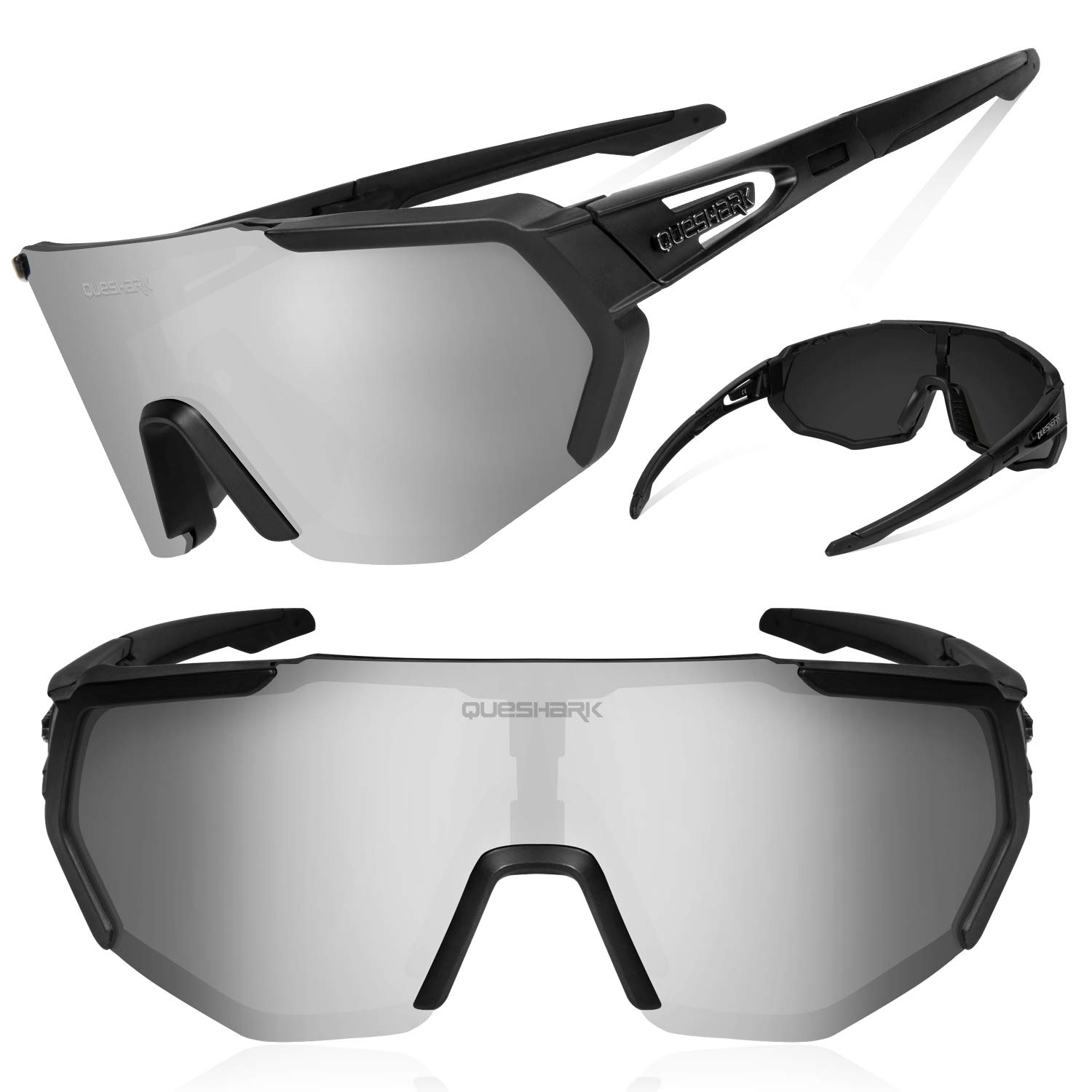 Queshark Polarizzati Anti-UV con 3 o 5 Lenti Occhiali da Ciclismo Bici MTB Intercambiabili per Sport Uomo Donna Guida Pesca Golf Baseball Corsa