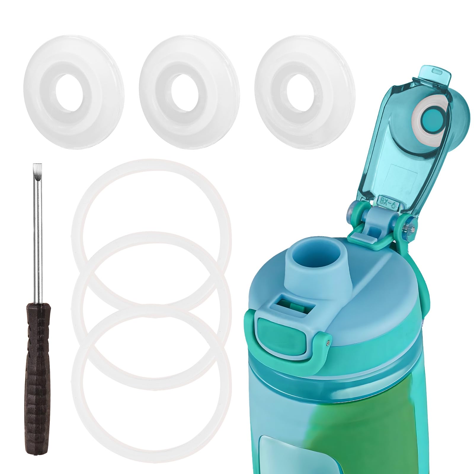 6PCS Silicone Accessory Set Compatible with Bubba Kid Water Bottle, Includes Round Leak Stopper and Lid Gasket for 16oz Bubba Kids Bottle (White-3+3)