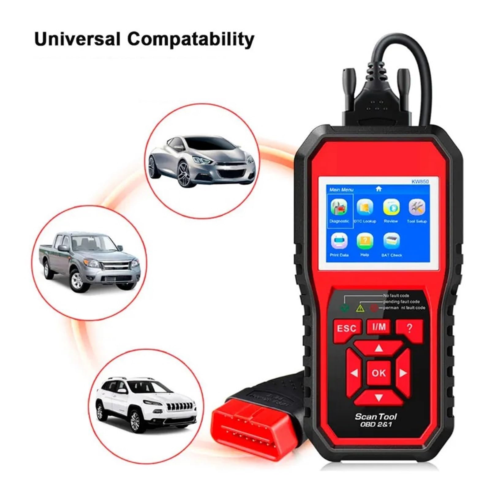 KW850 OBD2 Car Scanner Profesjonalne narzędzia diagnostyczne skanera samochodowego OBD 2 Czytnik kodów samochodowych Kontrola akumulatora silnika,Przyjazny dla użytkownika