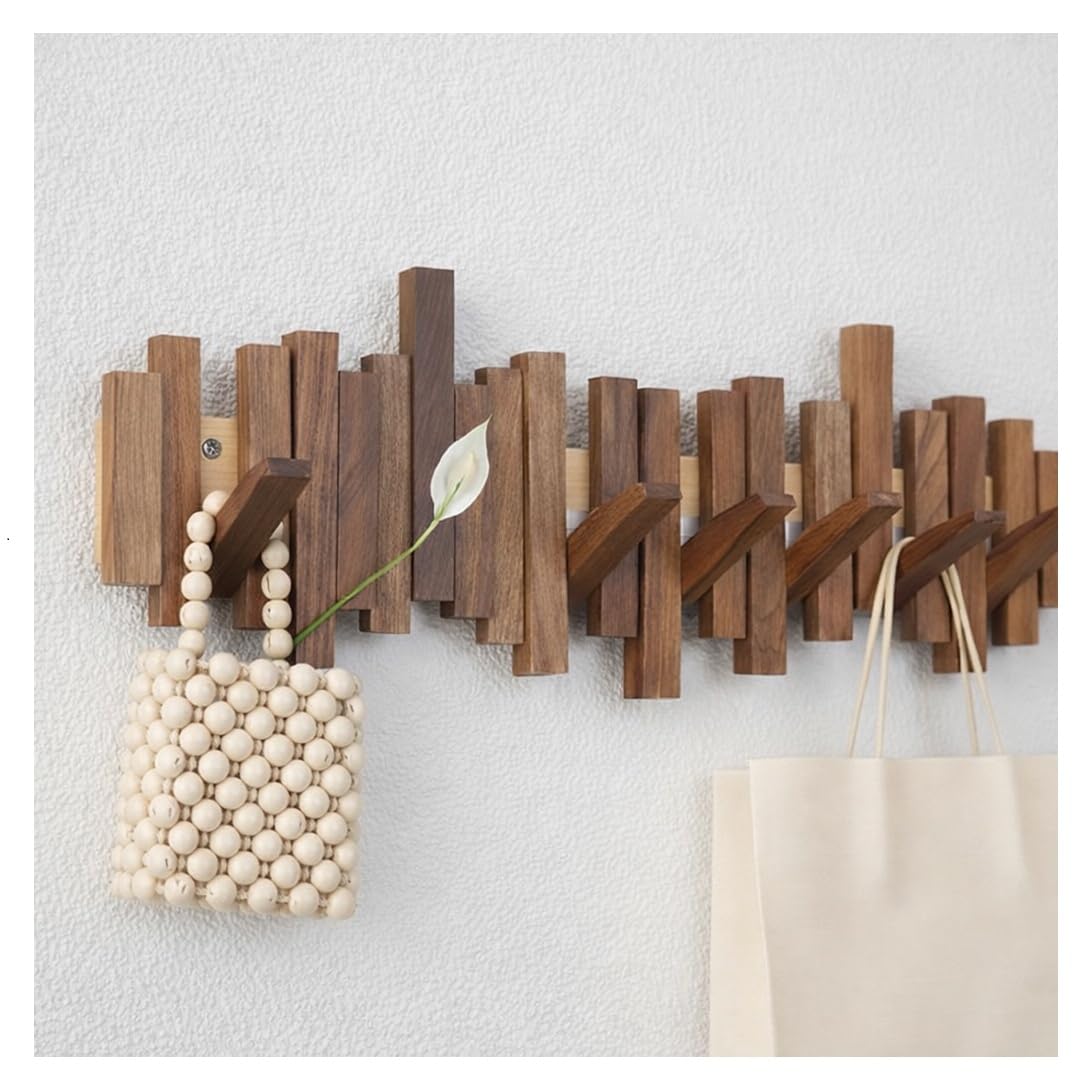 Keebori Wooden Wall Mounted Coat Rack with Multiple Hooks,Premium Solid Wood Decorative Wall Hanger for Clothes, Jackets, Bags, Scarves & Towels, Bedroom & Living Room Décor