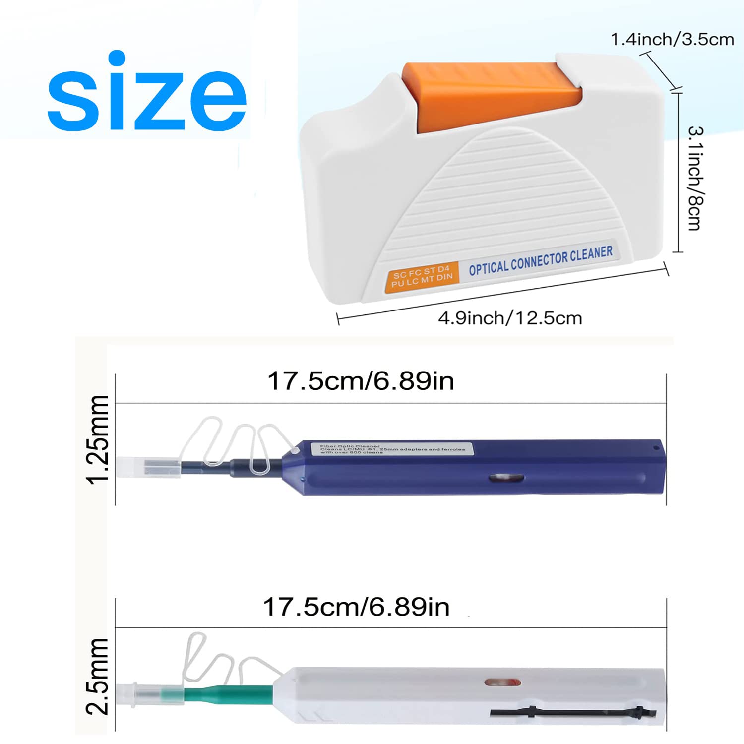 MSDADA Glasfaser Reinigungsstifte Glasfaser-Reinigungsbox, Fiber Optic Cleaner AUA-550 Reinigungskassetten-Reiniger für Glasfaserkabel LC/MU/SC/FC/ST/E2000/MPO/MTP/MTRJ/MU(LC+SC+Reinigungsbox)