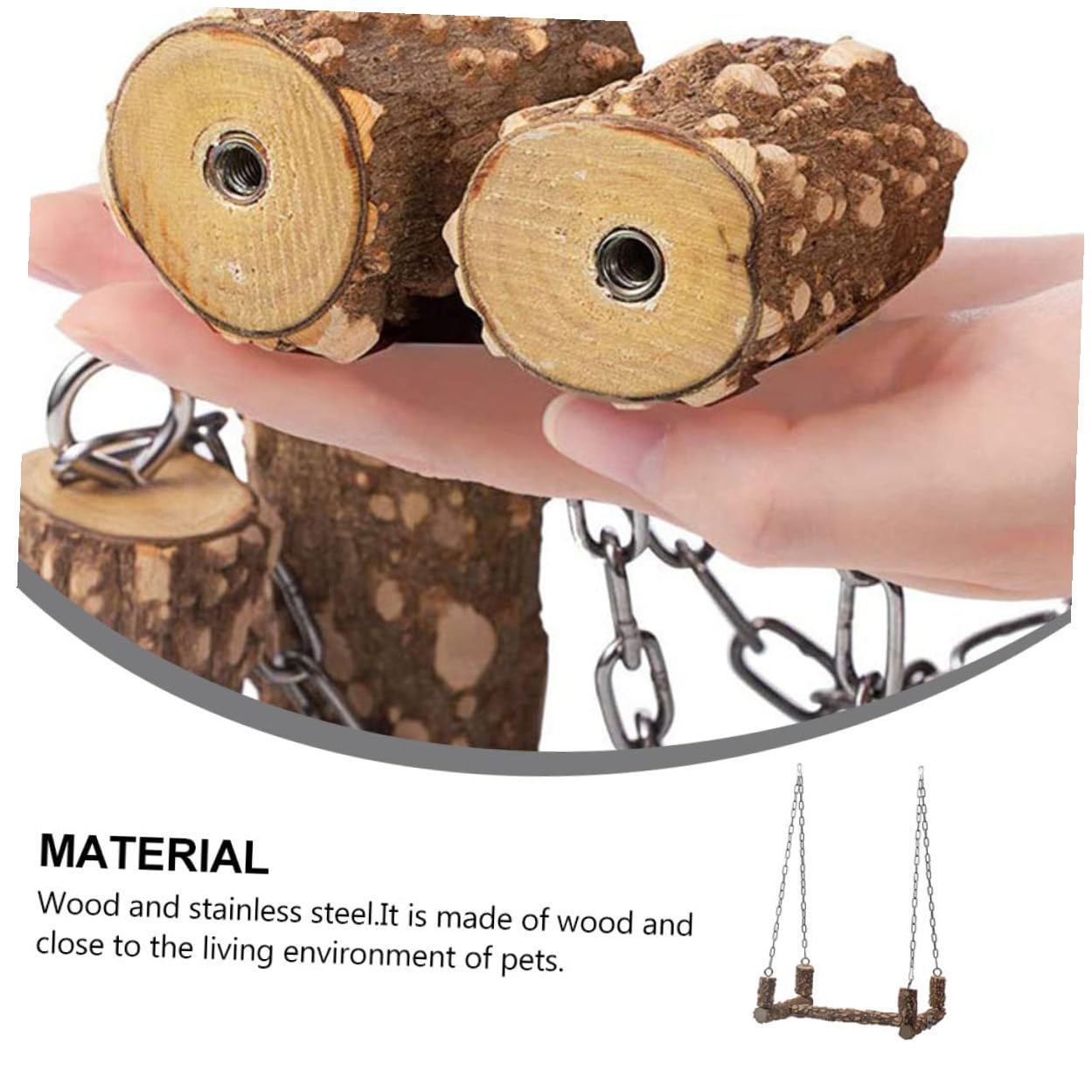 Natürliches Holz Papageien Sitzstangen Vogelkäfig Zubehör Kletterstand Schaukel für Wellensittiche und Papageien Langlebig Sicher und Einfach zu Montieren Zufällige Farbe