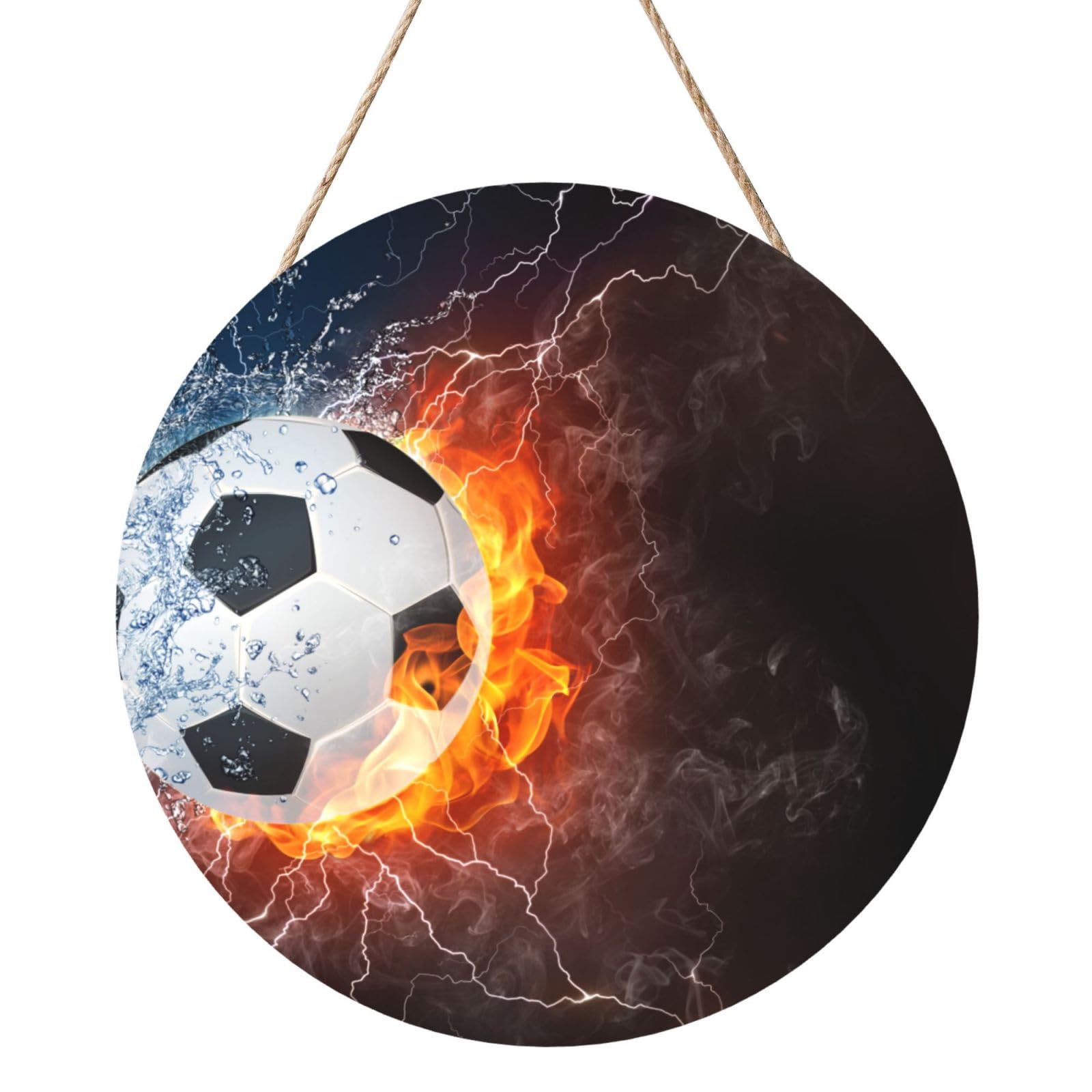 InOmak Cold Water Fire Football, Round Wood Panel Painting 12 in, Wall Hanging Painting For Home
