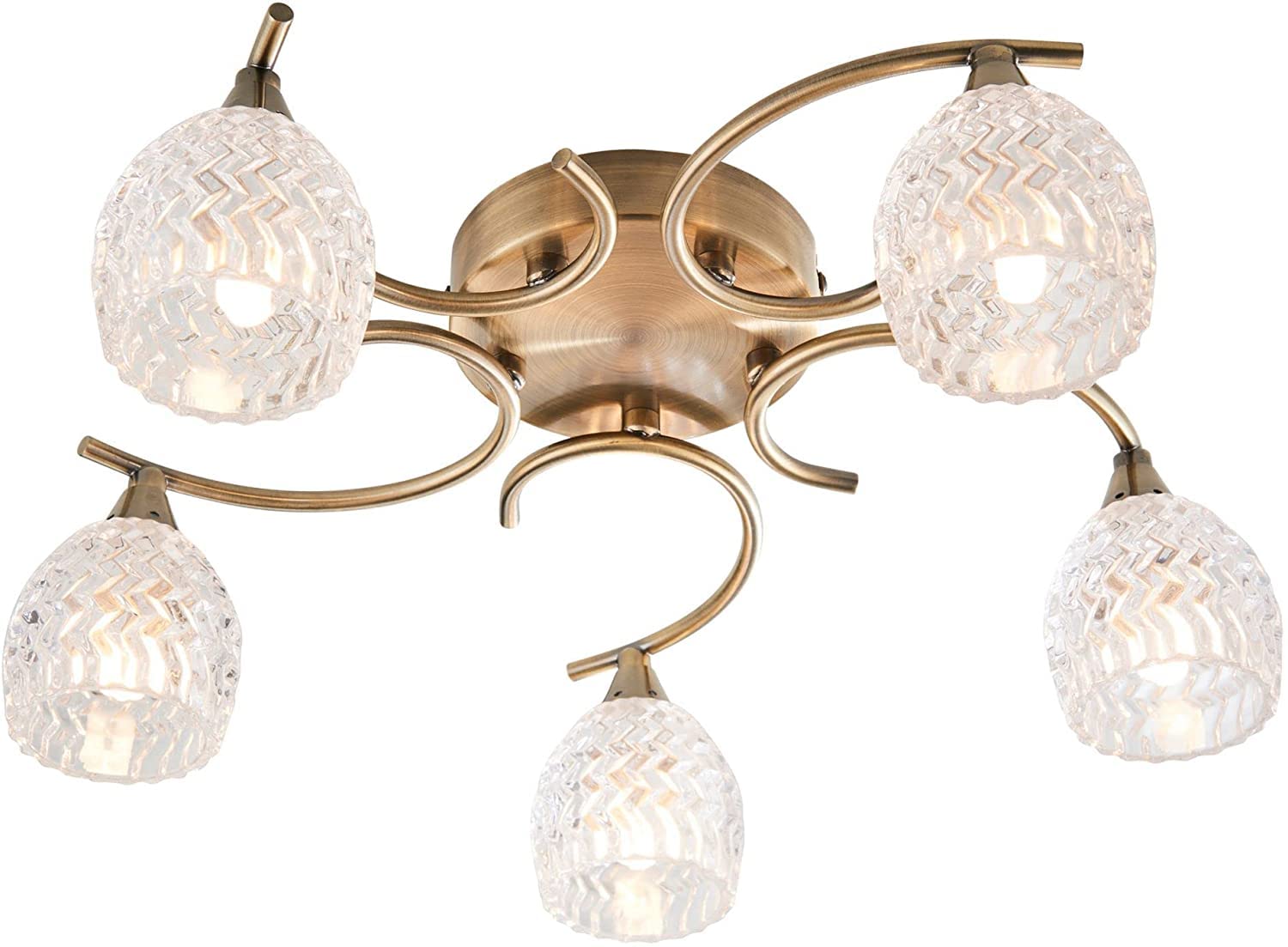 Endon Boyer 5 Light Semi Flush Multi Arm Ceiling Light Antique Brass, Glass, G9 - Antique Brass