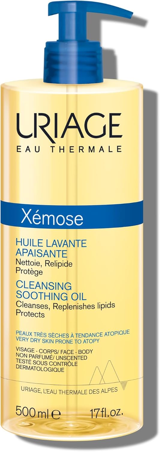 Uriage Xemose Cleansing Soothing Oil – Nourishing Cleansing for Face & Body with 19% Glycerin & Shea Butter – Dry Skin Prone to Atopy – Soothes Itching Sensations – Fragrance-free & Soap-free – 500ml