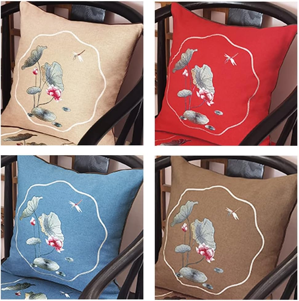 HBJWOV Embroidery Pattern Cushion Cover Sofa Pillow Chinese Embroidered Decorative Cushions Flower(Black)