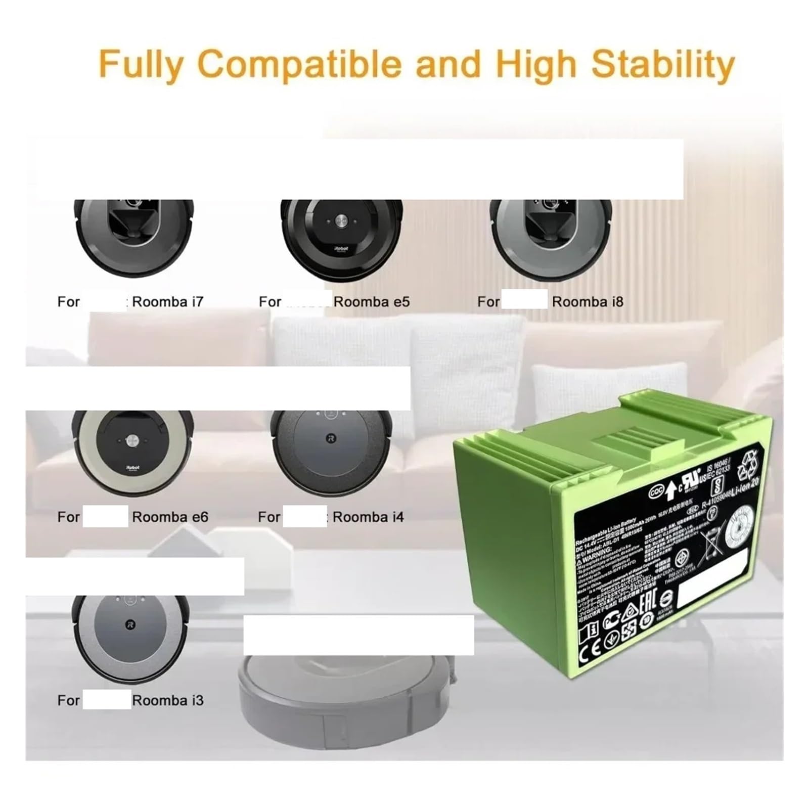Batería De Repuesto Original De Iones De Litio De 14,4 V Y 5000 MAh, Compatible con IRobot Roomba Serie E E I, Robot Aspirador Y Fregador.(1800mAh)
