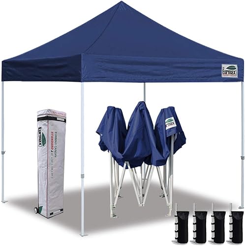 Eurmax USA 10'x10' Ez Pop Up Canopy Tent Commercial Instant Canopies with Heavy Duty Roller Bag,Bonus 4 Sand Weights Bags(Navy Blue)
