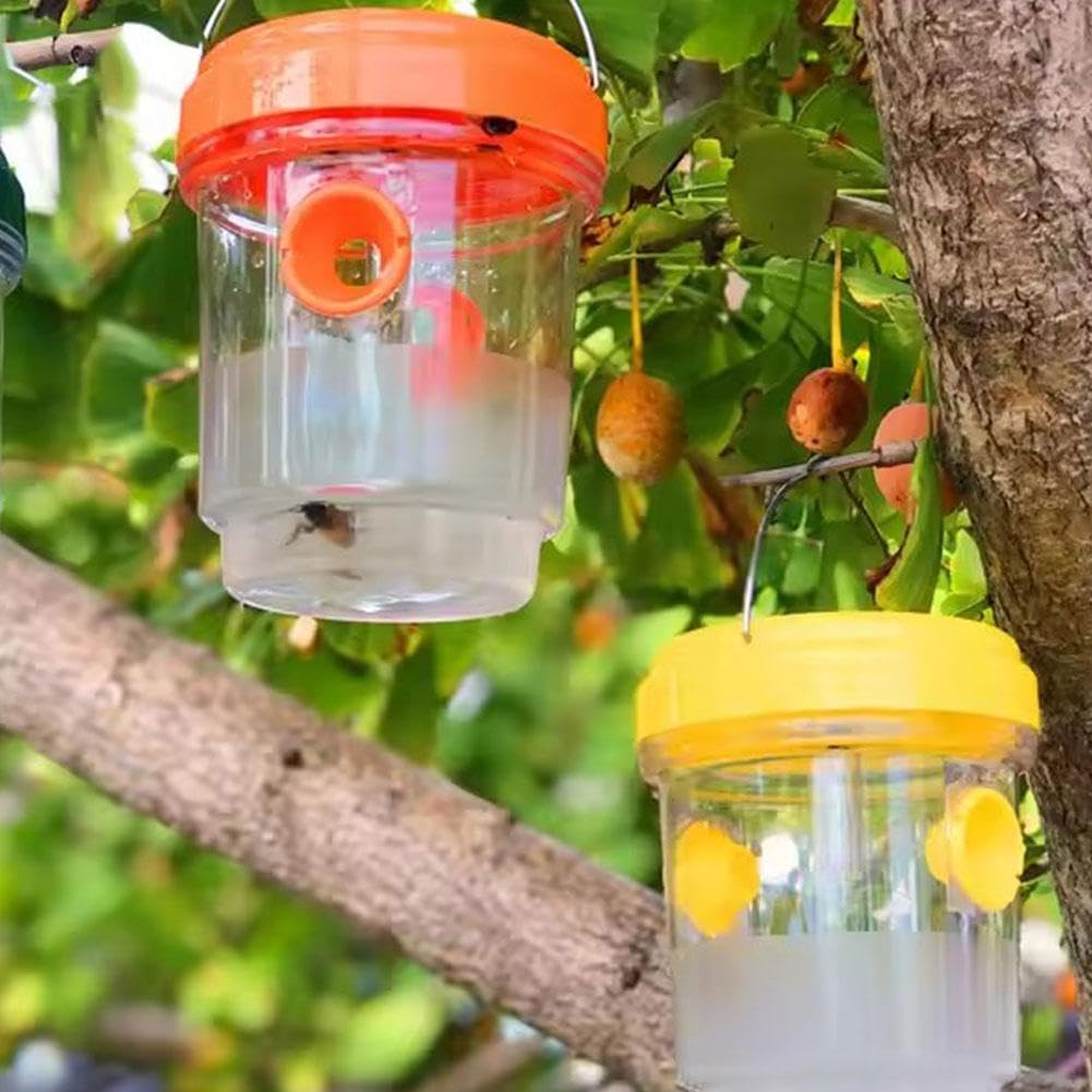 2PACK Wasp Trap,Wasp Trap Outdoor Hanging,Yellow Jacket Trap,Reusable Hanging Hornet Trap,Bee Catcher Outdoor Hornet Traps,Solar Powered Wasp Killer Hanging with UV LED Light(orange+yellow)