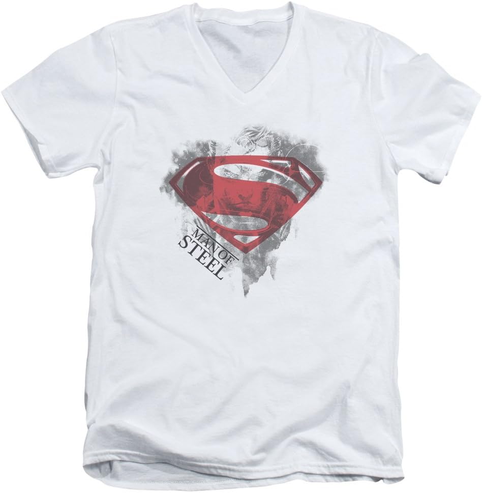 Man Of Steel Superman Movie Face & Logo Adult V-Neck T-Shirt Tee
