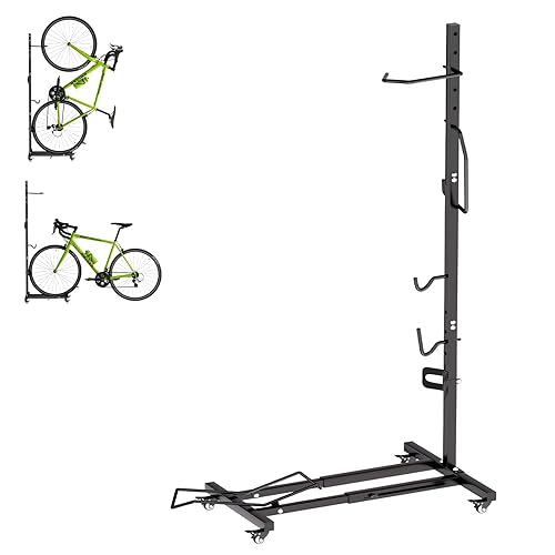 Urban Deco Fahrradständer Boden Vertikal mit Rollen, Platzsparende Fahrradhalterung Freistehend
