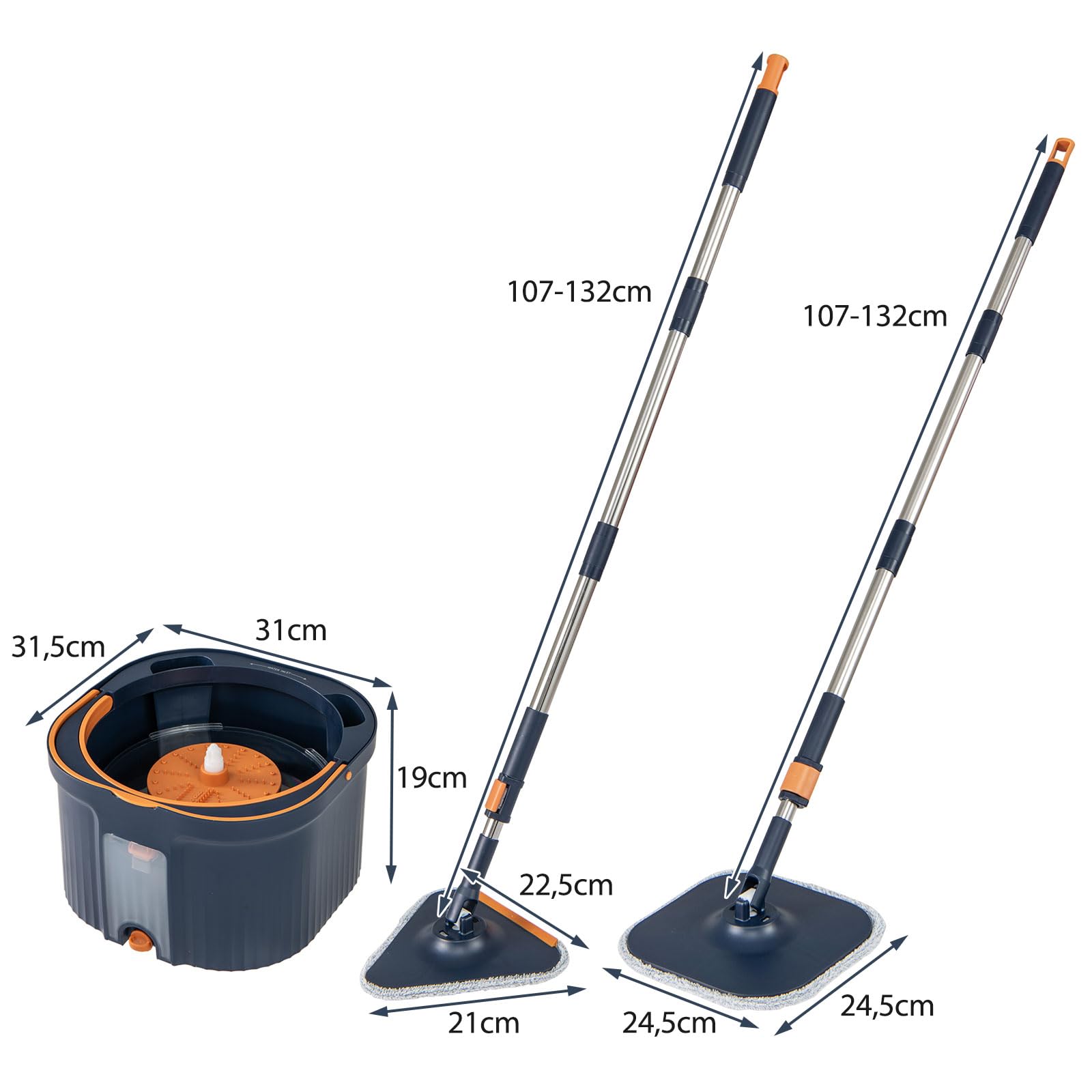 Lifezeal Escoba de Fregona con Cubo Doble, Cabezal Giratorio 360° con Paños Reutilizables, Separación de Agua Limpia y Sucia para Suelos de Baldosas de Parquet para Casa (Azul 2 Cabezas + 9 Paños)