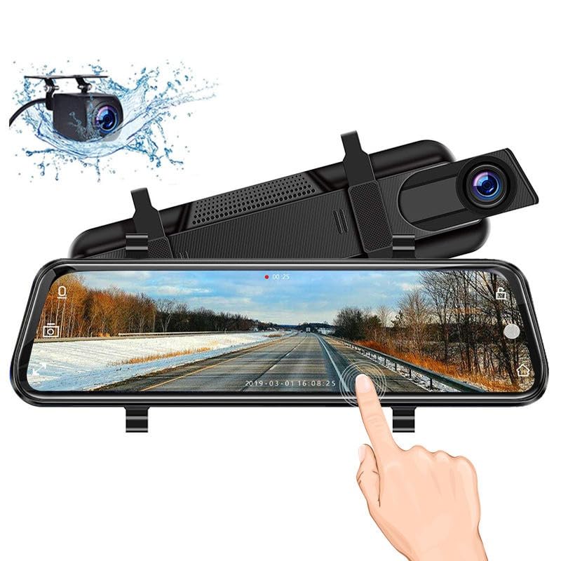 Image of Dual Dash Camera | 10 inch IPS Touch Screen | Full HD | Front & Rear Reverse Camera | Night Vision | 170 Wide Angle | Loop Recording | G-Sensor | Parking Monitor | Mirror Display Car DVR Cam