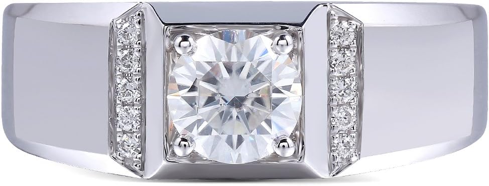 1.3 CTW Moissanite Lab Created Diamond Engagement Rings For Men in Platinum Plated Silver
