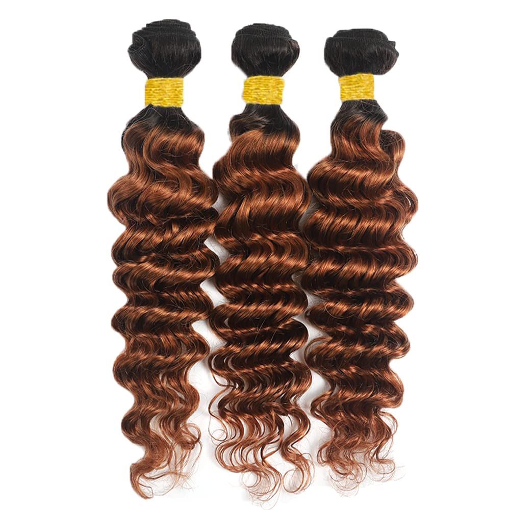Ombre Deep Wave Bundles Human Hair 26 28 30 Inch 1B/30 Human Hair Bundles Unprocessed Brazilian Virgin Remy Hair Extensions Brown Deep Wave Bundle Double Weft