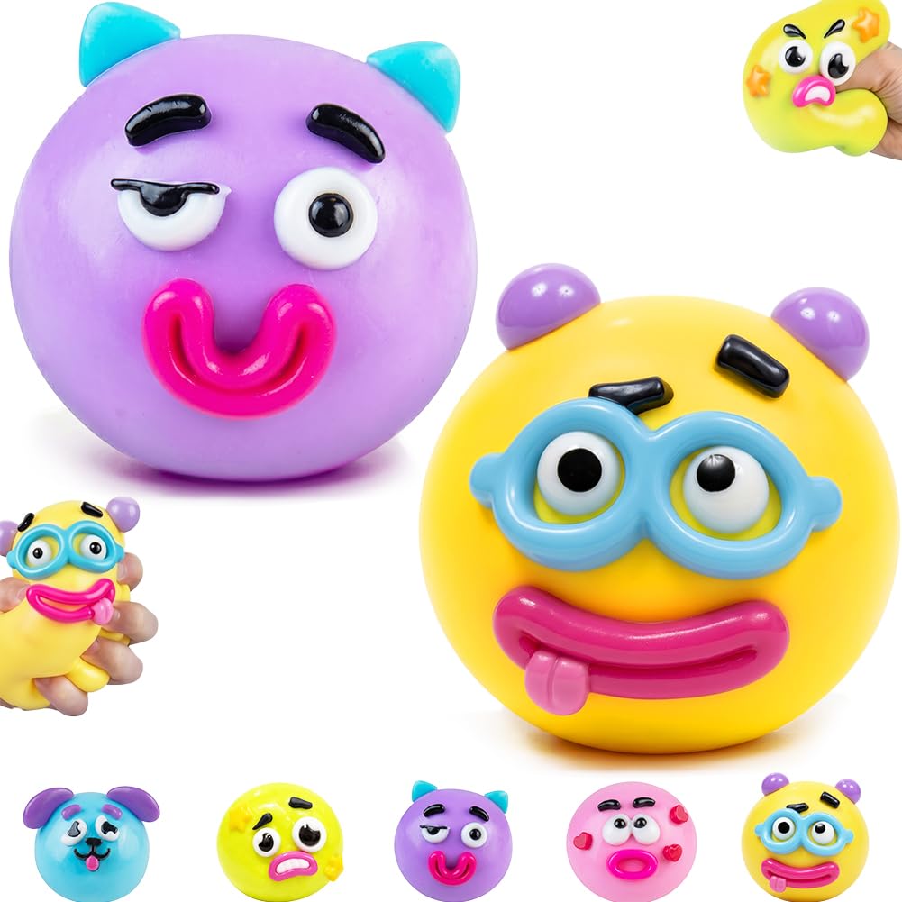 Smushers Fidget Toy,Interchangeable Faces Squishy Toys,TPR Stress Balls,Anxiety Relief Fidgets,Squishy Fidget Toys,Stress Toys,Party Bag Fillers for Kids, Fidget Toys (PP+O)