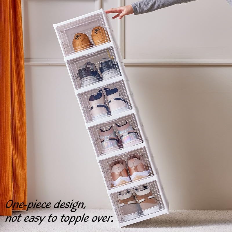 Miniatura 5 de FUYUN Organizador de zapatos de plástico  Cajas de zapatos apilables y plegables de 6 niveles para armario, contenedores transparentes y que ahorran