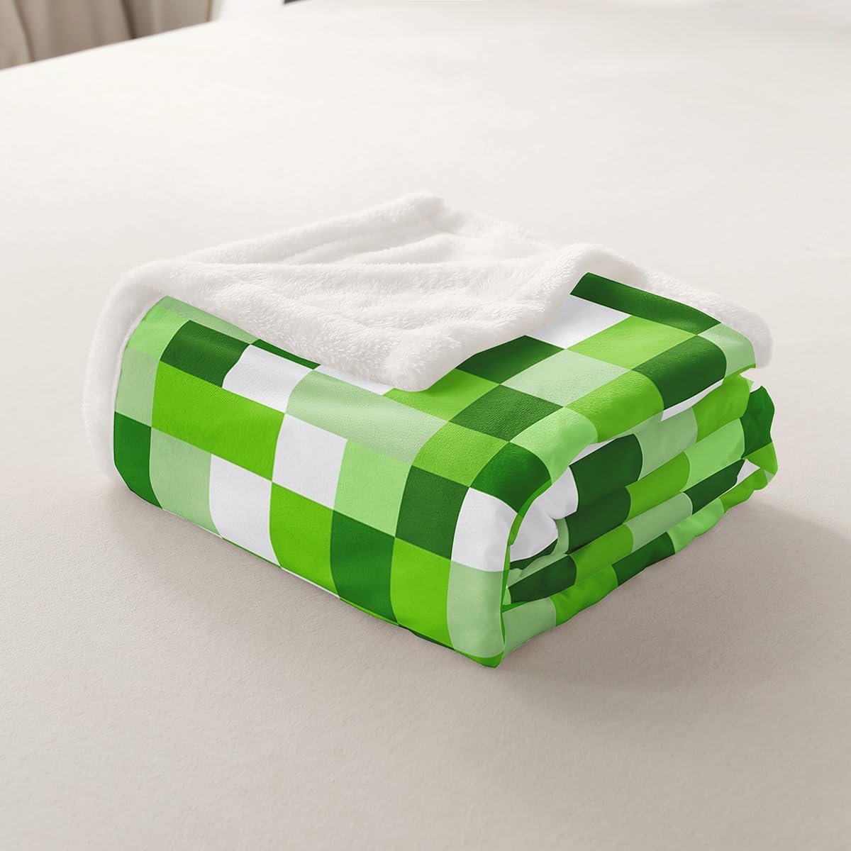 Pixel Style Games Throw Blankets,Miner Theme Fleece Blanket,Kids Girls Boys Adult Light Green Block Fuzzy Blankets Building Gaming Sherpa Blanket Chair Sofa Bed Decor,30"×40" image 4