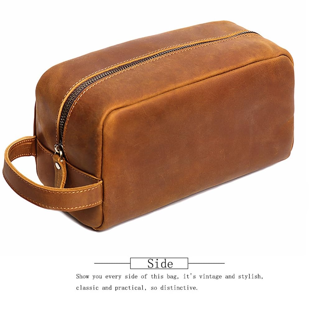 Neceser de Piel I Neceser de Piel para Hombre y Mujer I Neceser de Viaje para cosméticos o Afeitado I Marrón Vintage
