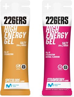 226ERS High Energy Gel Pack Salty - Lote de 2 Geles Energéticos de 76g (Miel y Cacahuete + Fresa Salada) - Con Ciclodextrina y BCAAs, Alta Carga de Hi
