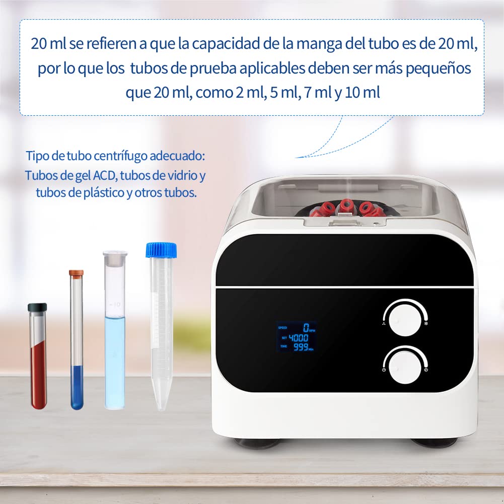 Centrifugadora de Laboratorio, Máquina centrífuga，Centrífuga Digital LCD de 0 a 4000 rpm de baja velocidad Eléctrica Inteligente,Temporizador 0-60min, Suero Aislado (8 agujeros)