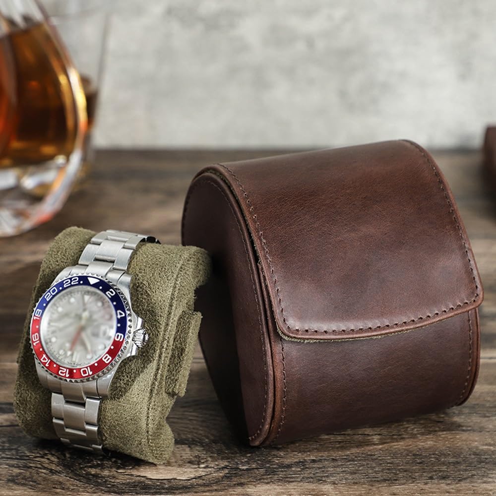Single Watch Travel Case - Watch Organizer Box, Watch Roll Travel Case for Men with Removable Pillow Holder