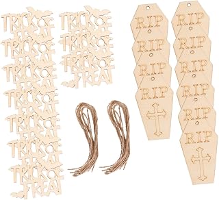 SOLUSTRE Halloween Wood Pendant Hanging Props 20pcs Set, Spooky Wooden Halloween Decor Ornaments for Party, Mall, Bar, Ghost and Tombstone Theme Decorations