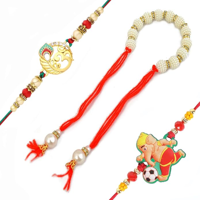 Riddhika Ventures Set of Multi Colour Family Rakhi with Roli Chawal and Greeting Card (K17P9K15)