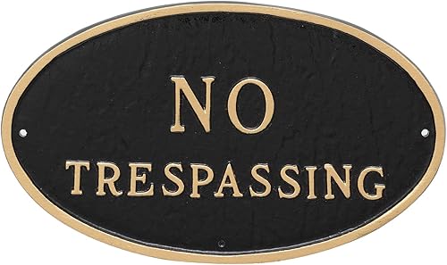 Miniatura 2 de Montague Metal Products - Placa ovalada de metal fundido con texto en inglés "No Trespassing" - Placa de exhibición de pared o césped - Letrero de