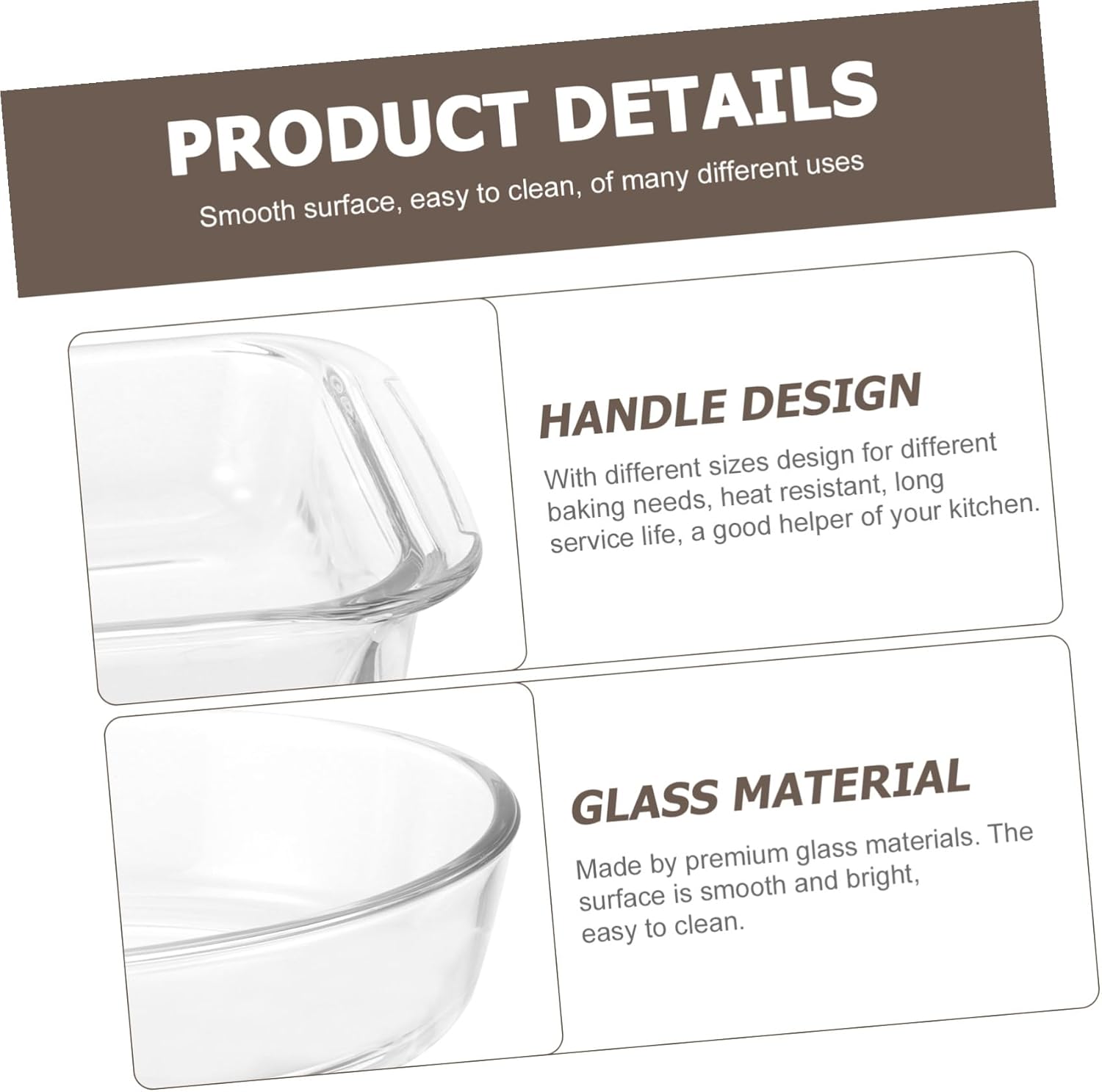 2Pcs Glass Oven Baking Dish -resistant Glass Roasting Pans for Casserole and Vegetable Serving Scratch-resistant Heavy-duty Bakeware with Capacity