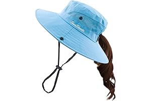 Muryobao Ponytail Bucket Hat for Women: Sun Protection, Foldable, Mesh, Ideal for Beach and Fishing