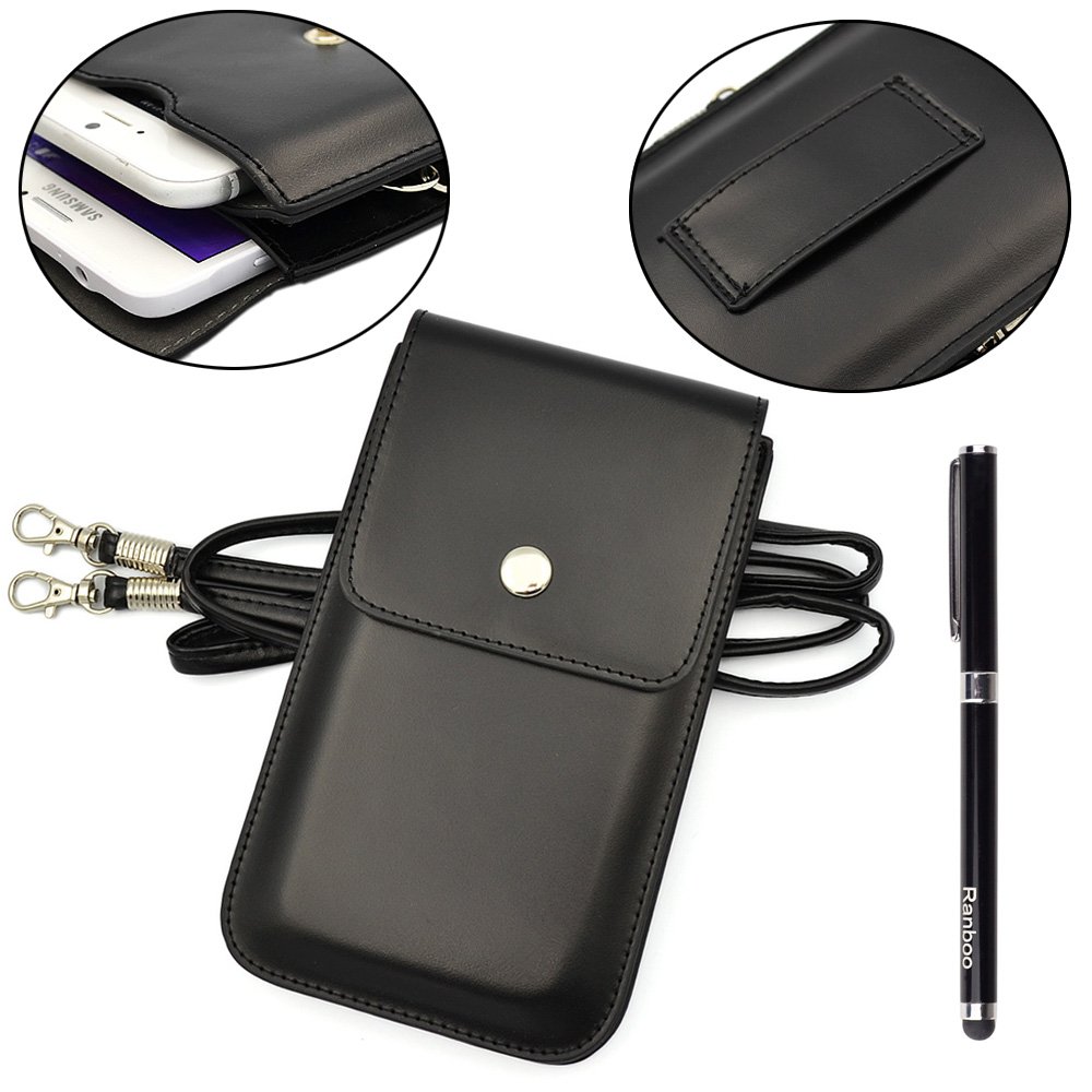 New Fashion Women's Girls Casual Mini Pu Leather Two Layers Shoulder Bag Cellphone Pouch Bag Small Purse for Iphone 6 Plus , Iphone 6 ,Samsung Galaxy Note 4, Note 3,note 2 ,Lg G3,sony Xperia Z2 Z3 ,Htc ONE M8 and More + Free 2 in 1 Stylus (Black)