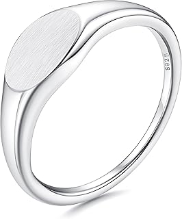 925 Sterling Silver Rings for Women 18K White Gold Plated Dome Oval Plai...