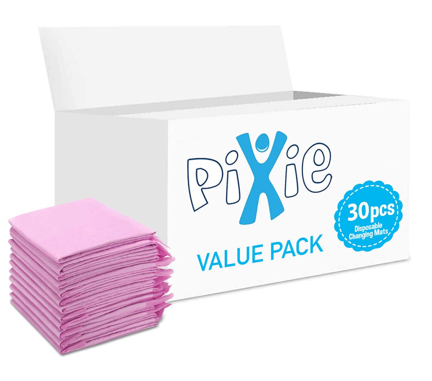 Pixie Disposable Changing Mats, 30 Counts - Pink, Baby Diaper Mat, Pad, Nappy Pet Training Pad
