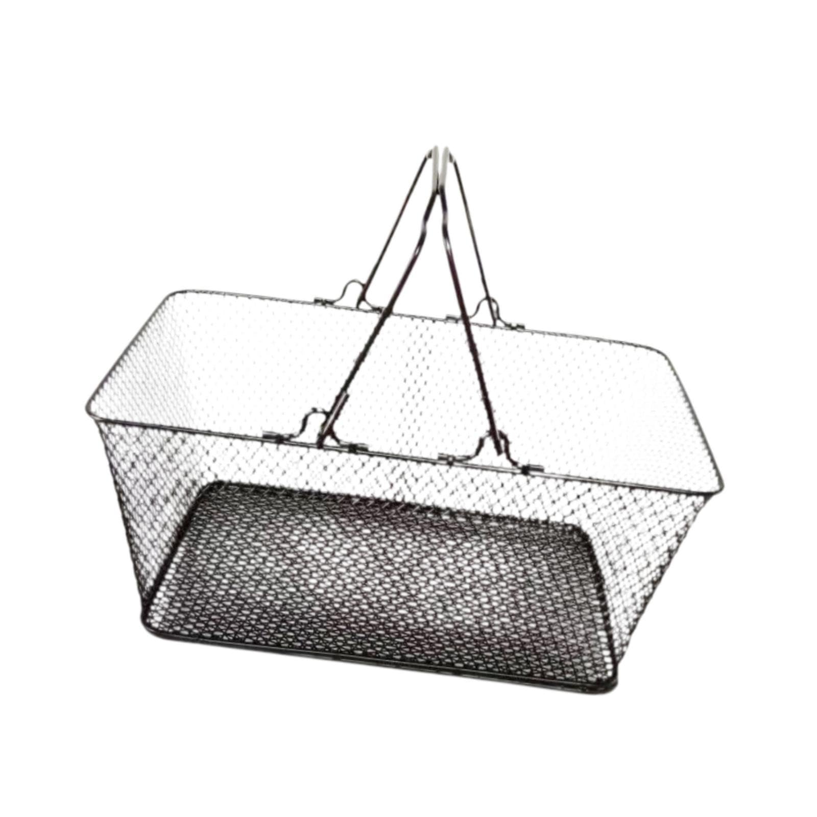 Cesta de Compras Elaborada en Hierro Robusto Canasta Grande de Mano de Malla Duradera Recipiente Multifuncional para Almacenamiento Y Decoración, Negro, Individual