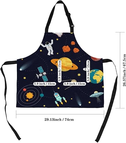 Miniatura 2 de Planets - Delantal de astronauta para hombres y mujeres con bolsillos, diseño de estrellas, color negro, ajustable, resistente a las manchas, para