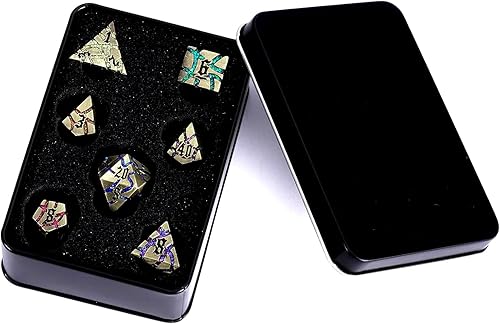 Miniatura 6 de D&D Dungeons and Dragons - Juego de dados de metal DND D20 con caja, dados poliédricos para juegos de rol D12 D10 D% D8 D6 D4 para juegos de mesa
