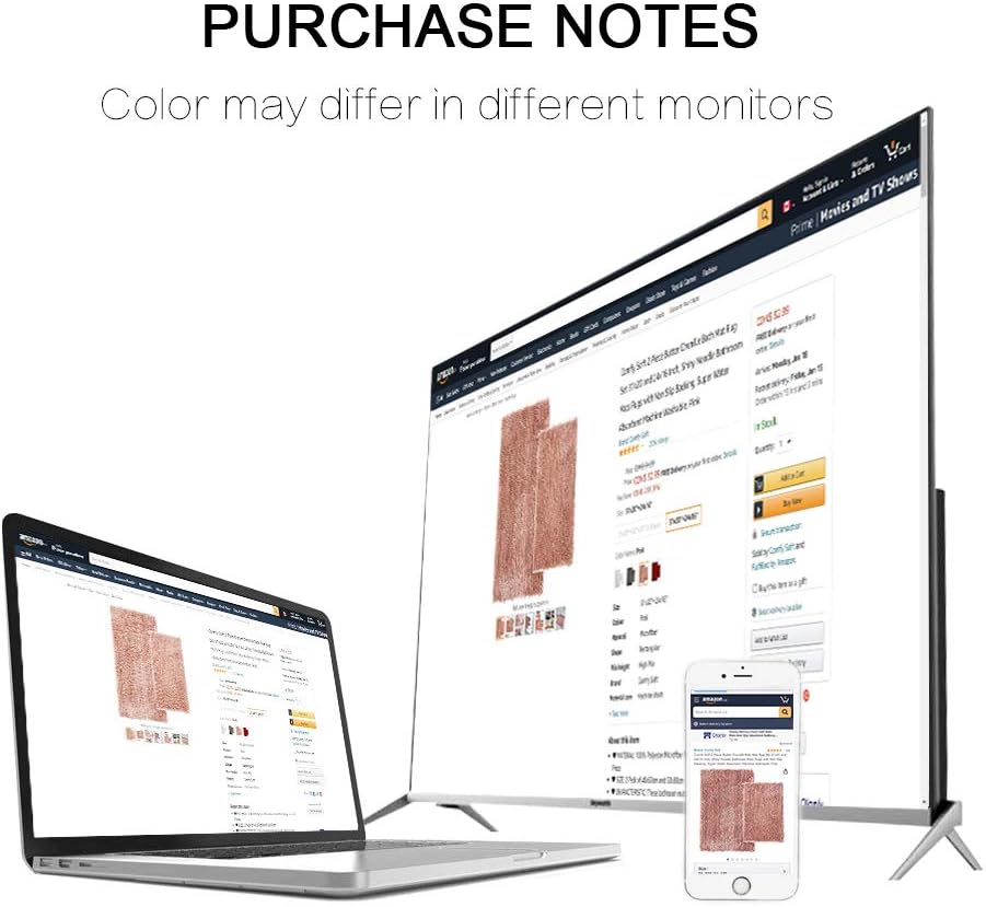 Civkor Bathroom Rugs Mats Set 2 Piece Pink Butter Chenille, Cute Bath Mat Rug Shiny Noodle with Non Slip Backing, Super Water Absorbent Machine Washable 31x20 and 24x16 Inch - Image 7