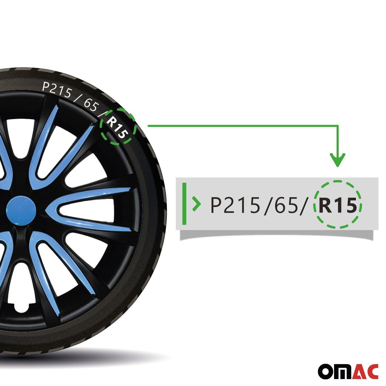OMAC 4X Radkappen Radzierblenden Radblenden 15" Zoll Stahlfelgen Matt Schwarz-Blau