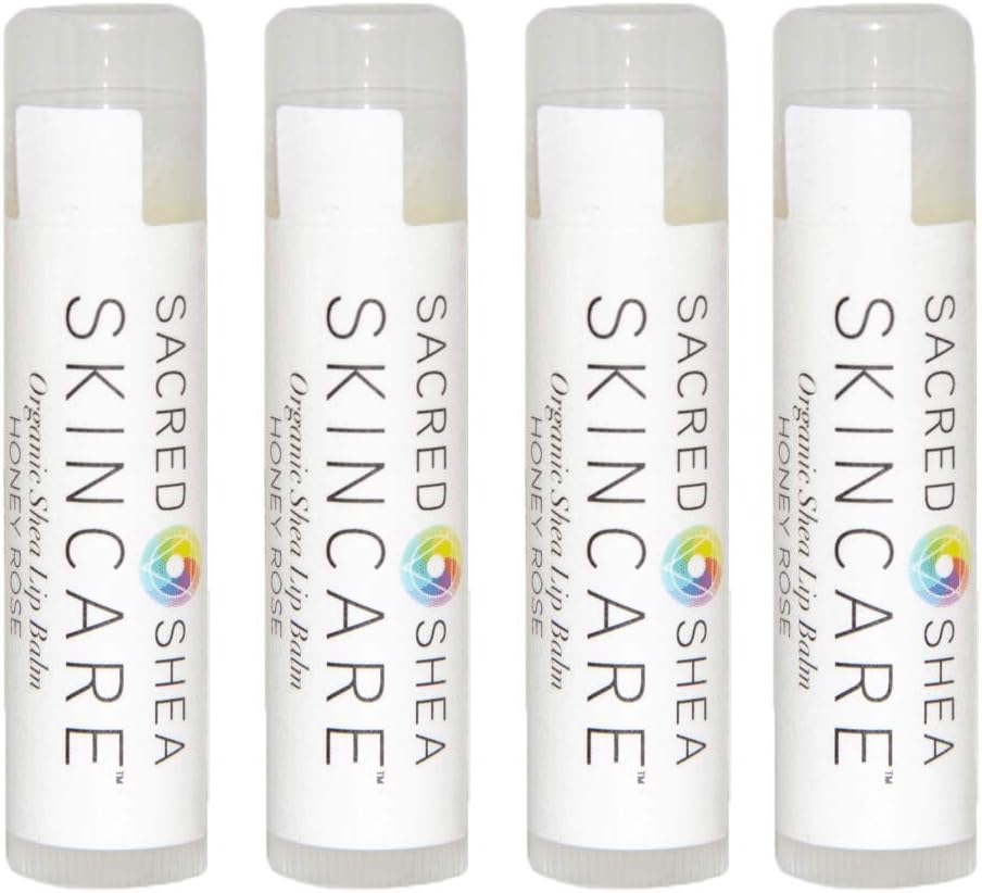 Organic Honey Rose Natural Moisturizing Lip Balm, Natural Lip Repair, Healing Organic Shea Butter, 0.60 Ounce (Pack of 4)