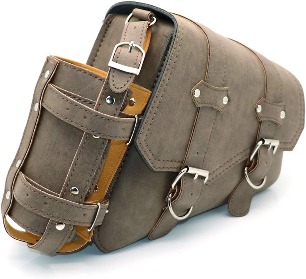 evomosa Universal Motorcycle Saddlebags PU Leather Side Tool Bags for Saddlebag -Brown (Right Side)